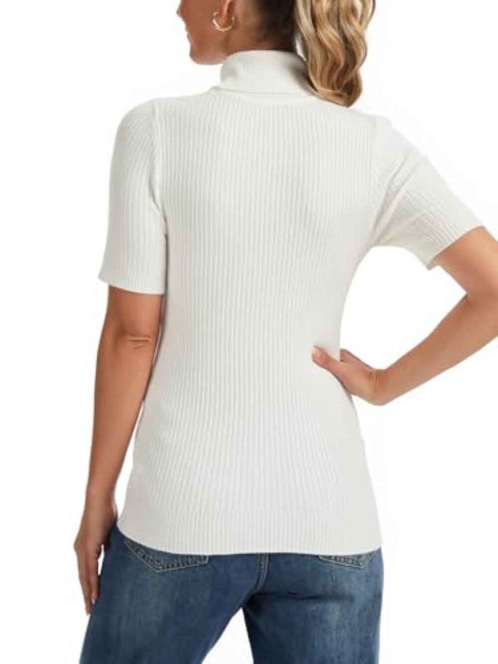 🆕 Womens Short Sleeve Sweater Mock Neck Casual Top Turtleneck Slim Fit